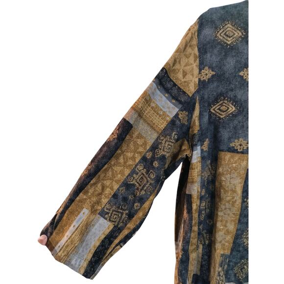 3844) Vintage Sag Harbor Western Artsy Tribal Boho Linen Blend Shacket Top XL - Picture 2 of 9